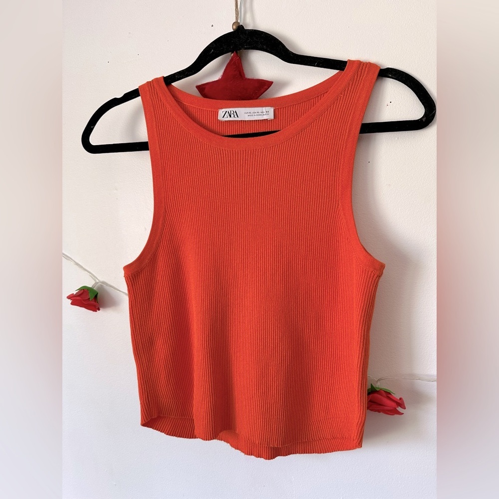 Zara Orange Knit Crop Top XL - Picture 6 of 7